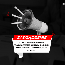 Wykaz dni wolnych od pracy pracowników Urzędu Gminy Ustronie Morskie za dzień świąteczny wypadający w sobotę