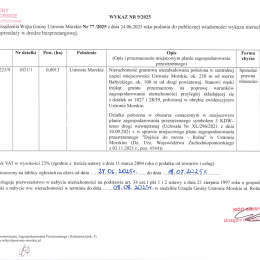 Informacja o wywieszeniu wykazu Nr 9/2025  w sprawie nieruchomości przeznaczonej do sprzedaży w drodze bezprzetargowej